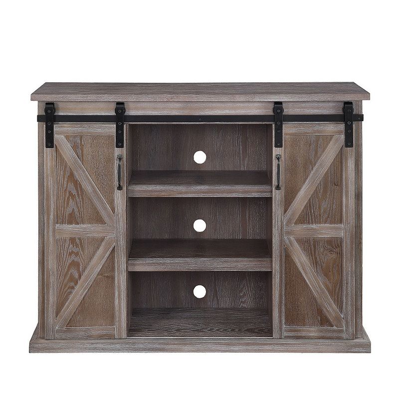 TV Stand with 2 Barn Sliding Doors and Farmhouse Style， Rustic Brown