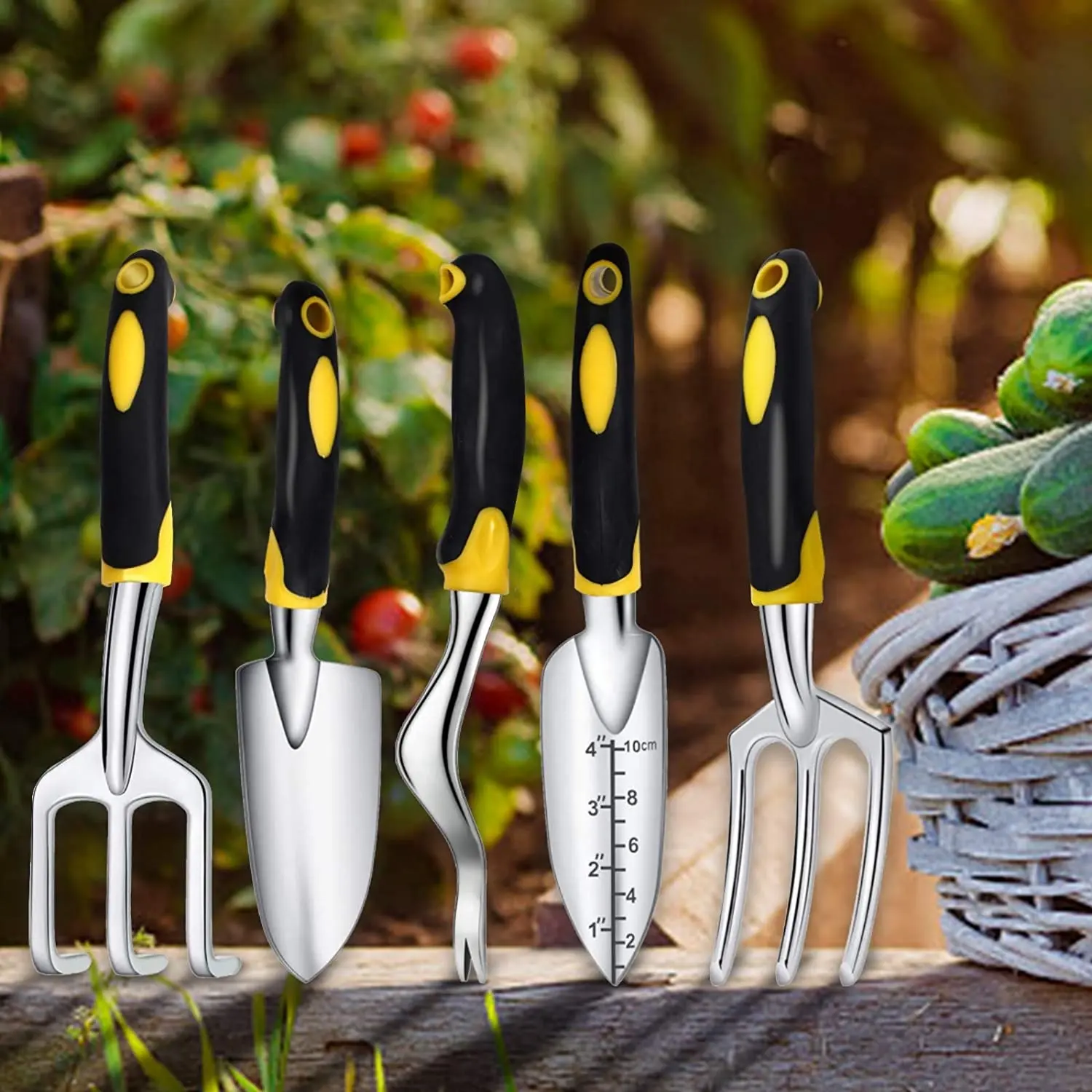 5Pcs Aluminum Gardening Work Kit with Soft Rubber Ergonomic Handle Hand Tools Succulent Tool Set Outdoor Gardening Tools