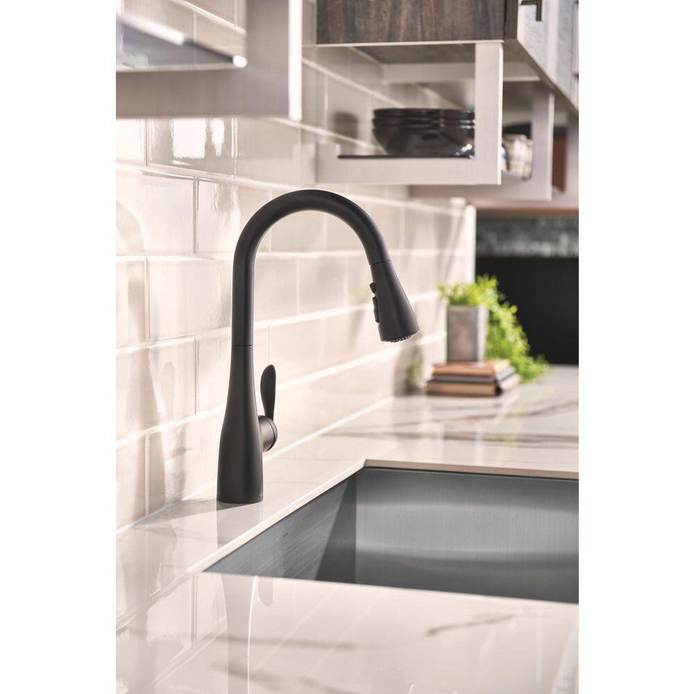 MOEN Arbor Single-Handle Pull-Down Sprayer Kitchen Faucet with Power Boost in Matte Black 7594BL