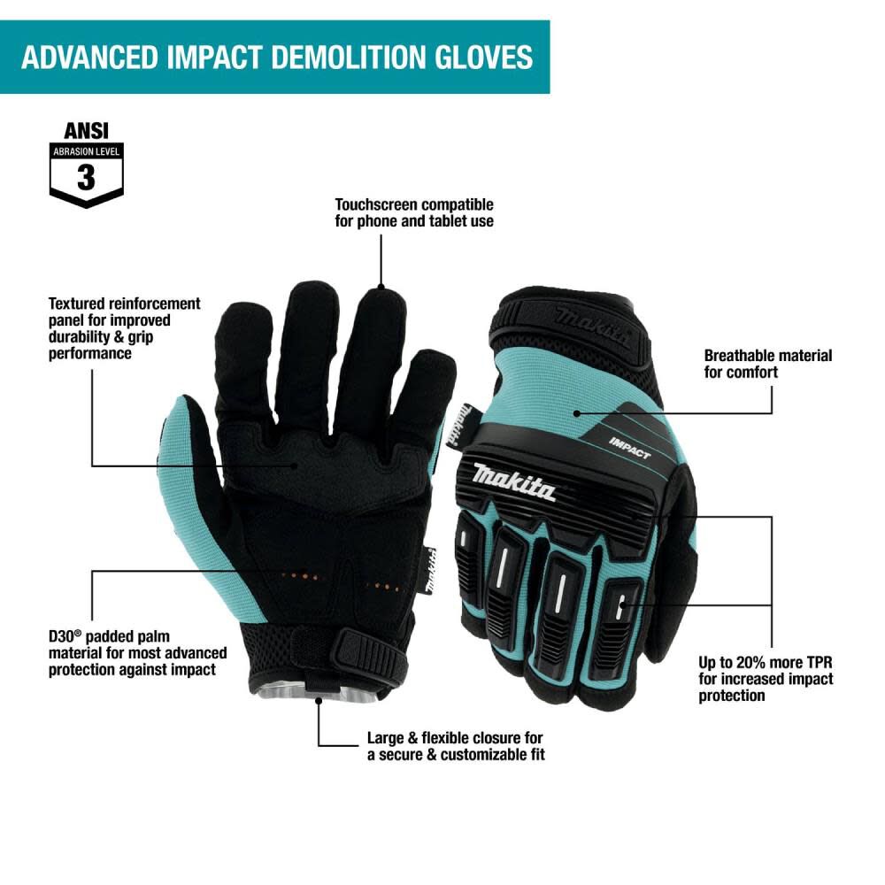 Makita Advanced Impact Demolition Gloves Large T-04254 from Makita