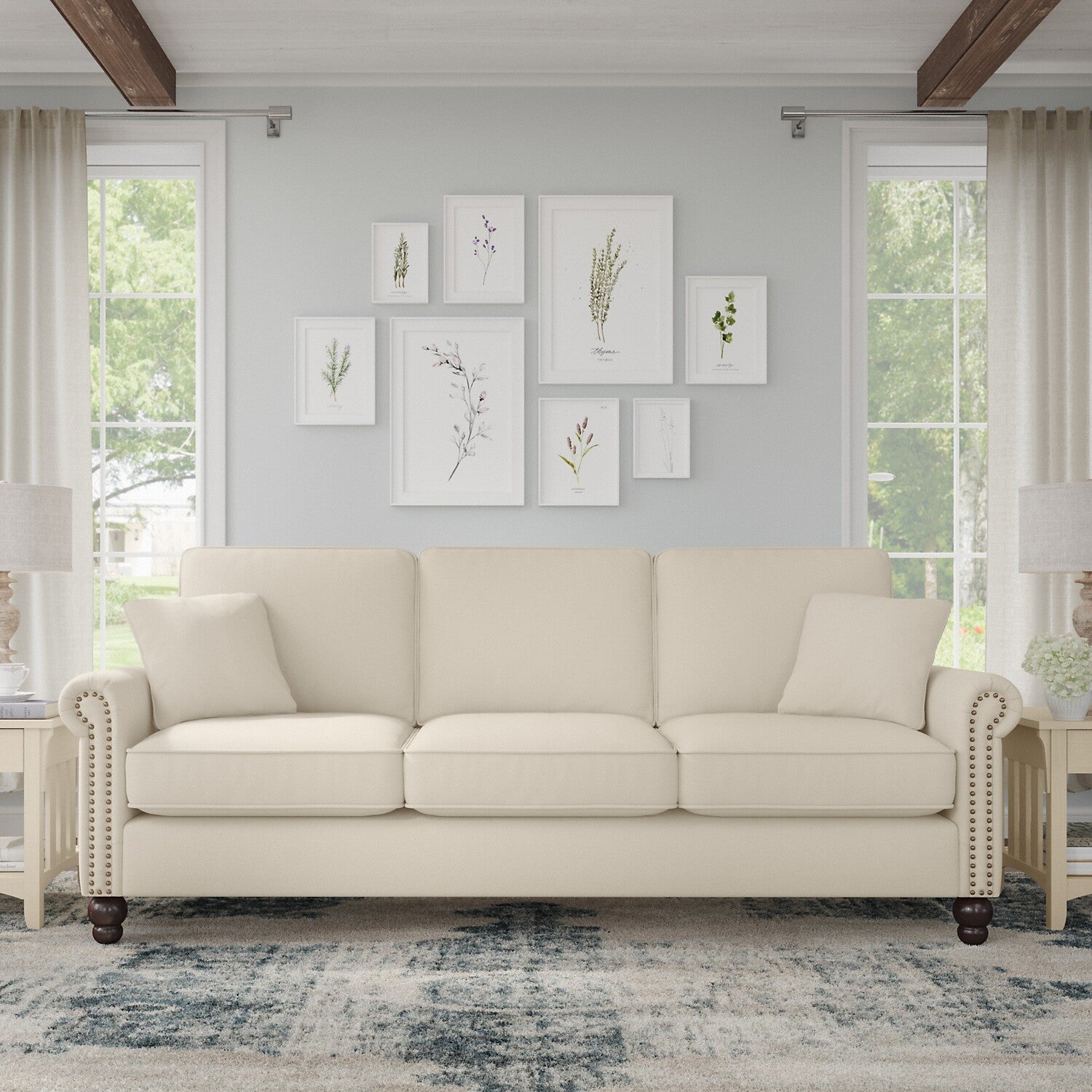 Bush Furniture Coventry 85W Sofa in Cream Herringbone