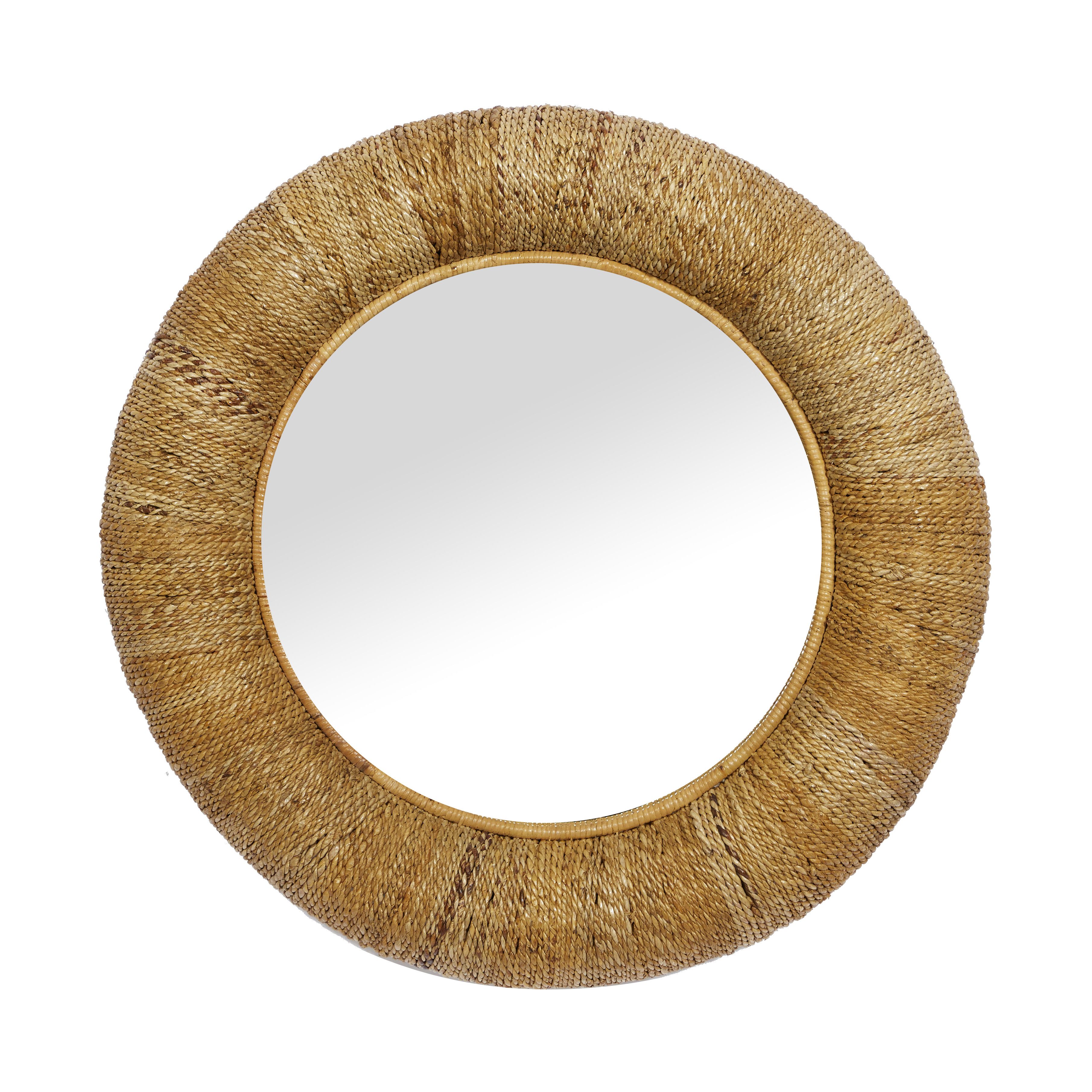 Brown Coastal Style Rattan Wall Mirror 35 x 35