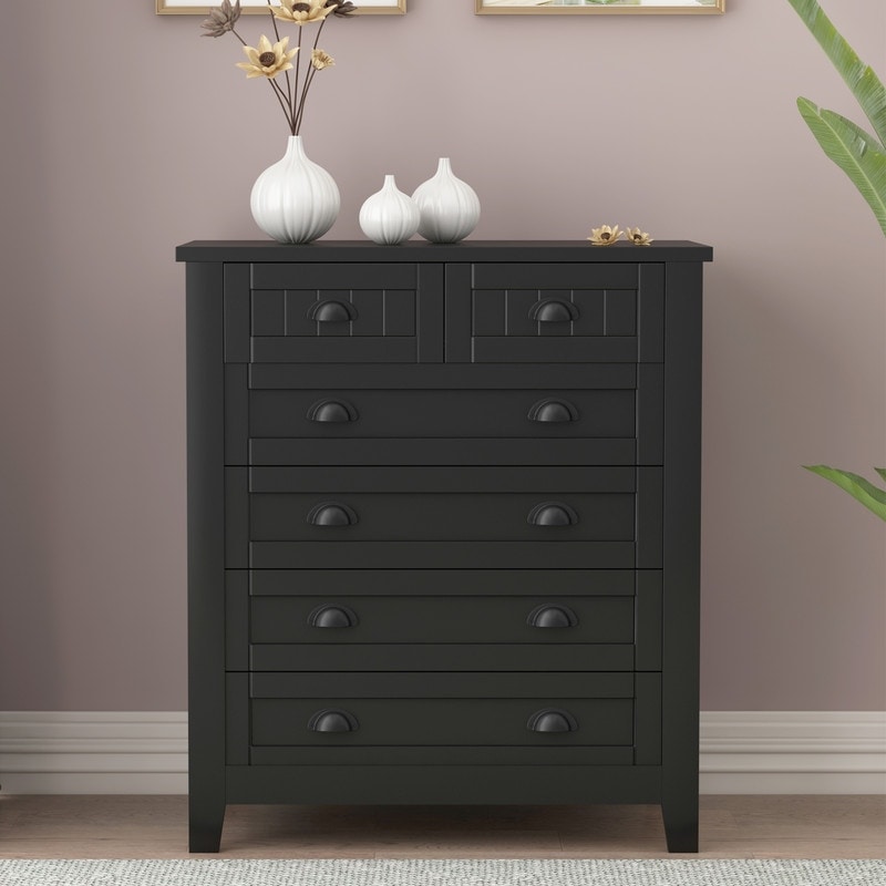 Black 6 Drawer Combo Chest of Drawers Bedroom Storage Cabinet - - 36966264