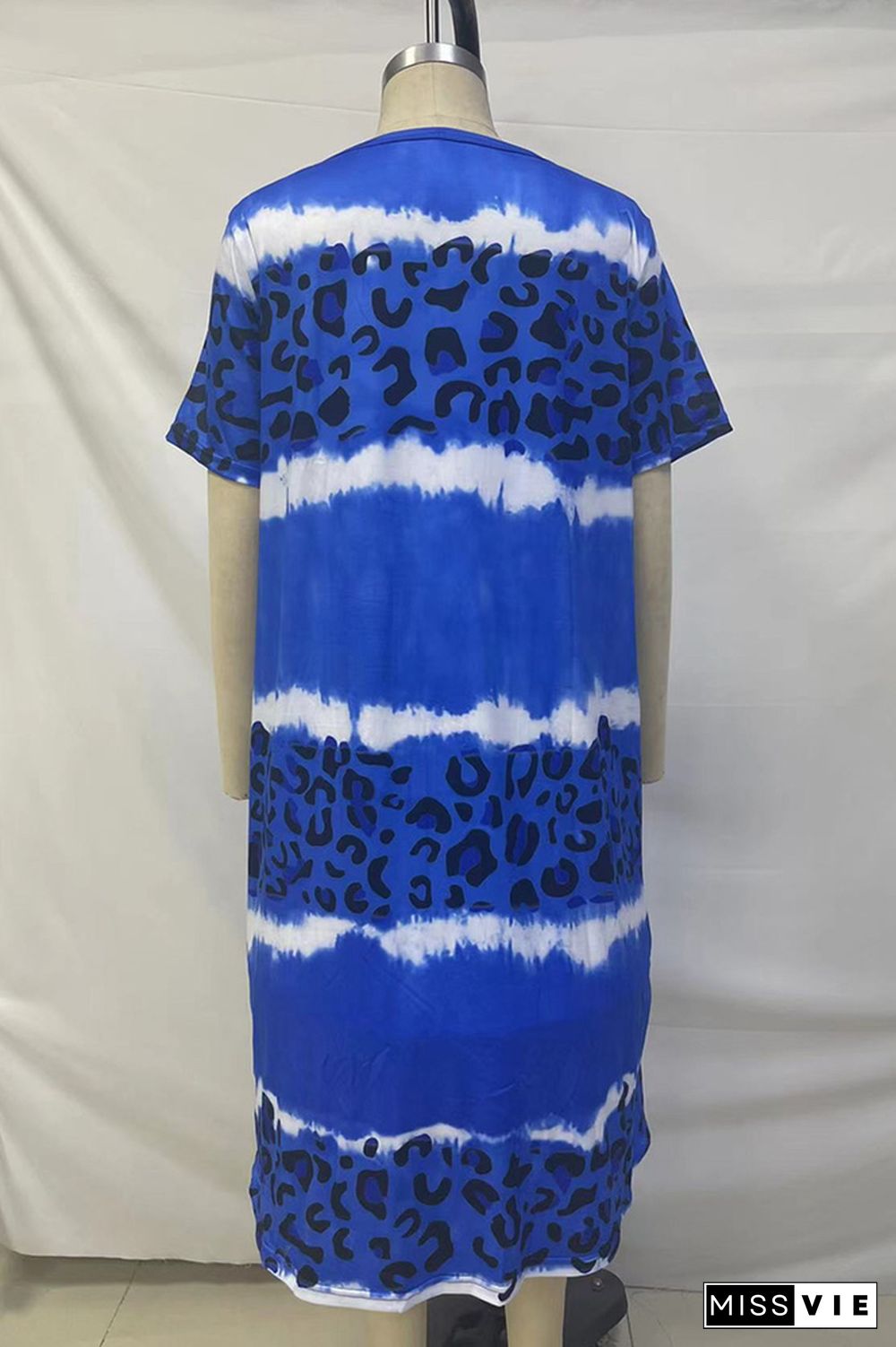 Blue Tie Dye Leopard Print T-Shirt Dress