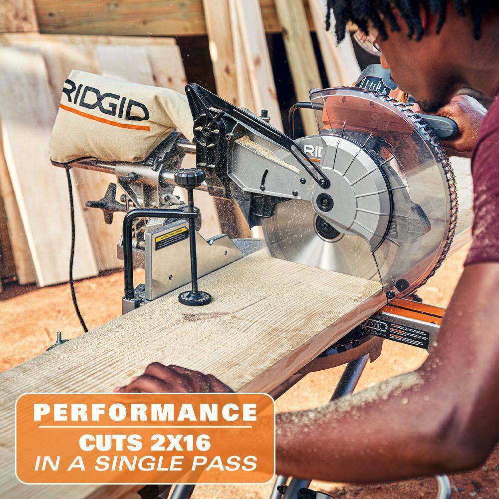 RIDGID 15 Amp Corded 12 in. Dual Bevel Sliding Miter Saw with 70 Deg. Miter Capacity and LED Cut Line Indicator R4222