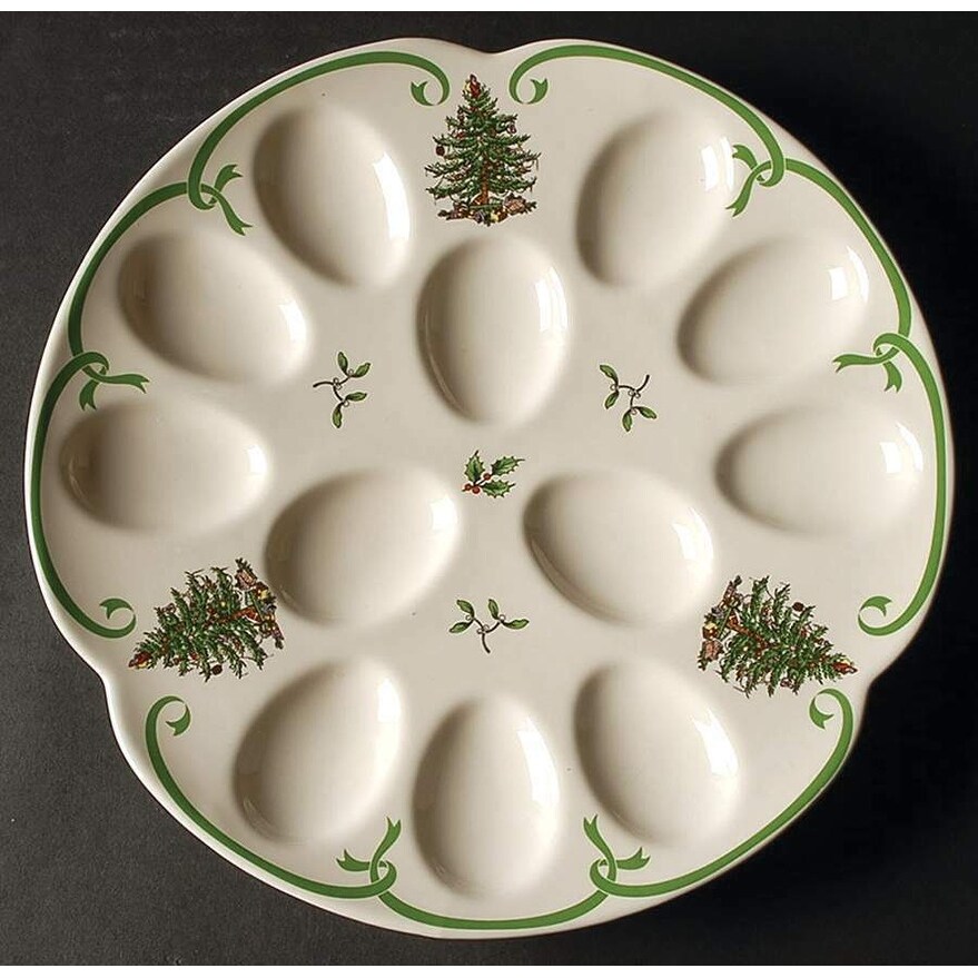 Spode Christmas Tree Devilled Egg Dish   13 inch