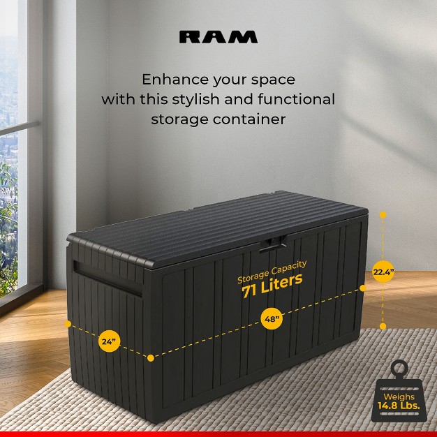 Ram Quality Products Large Outdoor Storage Deck Box Organizer Bin Waterproof Patio Furniture