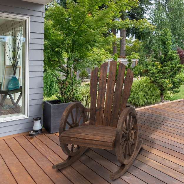 Outsunny Adirondack Rocking Chair With Slatted Design And Oversize Back For Porch Poolside Or Garden Lounging