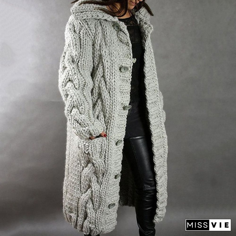 Fashion Women's Autumn Winter Long Sleeve Knitted Cardigan Coat Casual Streetwear Hooded Sweater Coat Plus Size 5XL