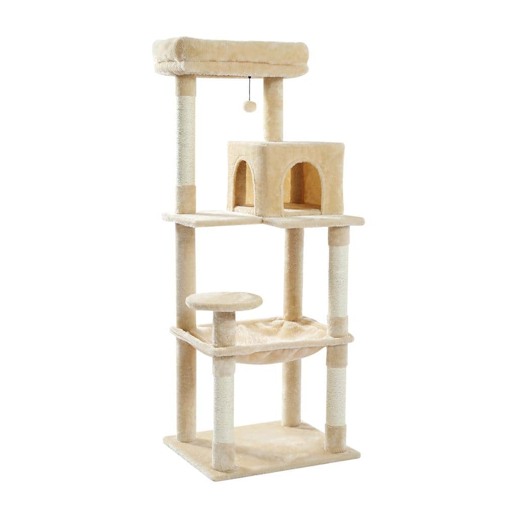 Foobrues Cat Tree for Indoor Cats Multi-Level Cat Tower with Sisal Covered Scratching Posts, Cozy Condo, Plush Perches Beige L-W79633961