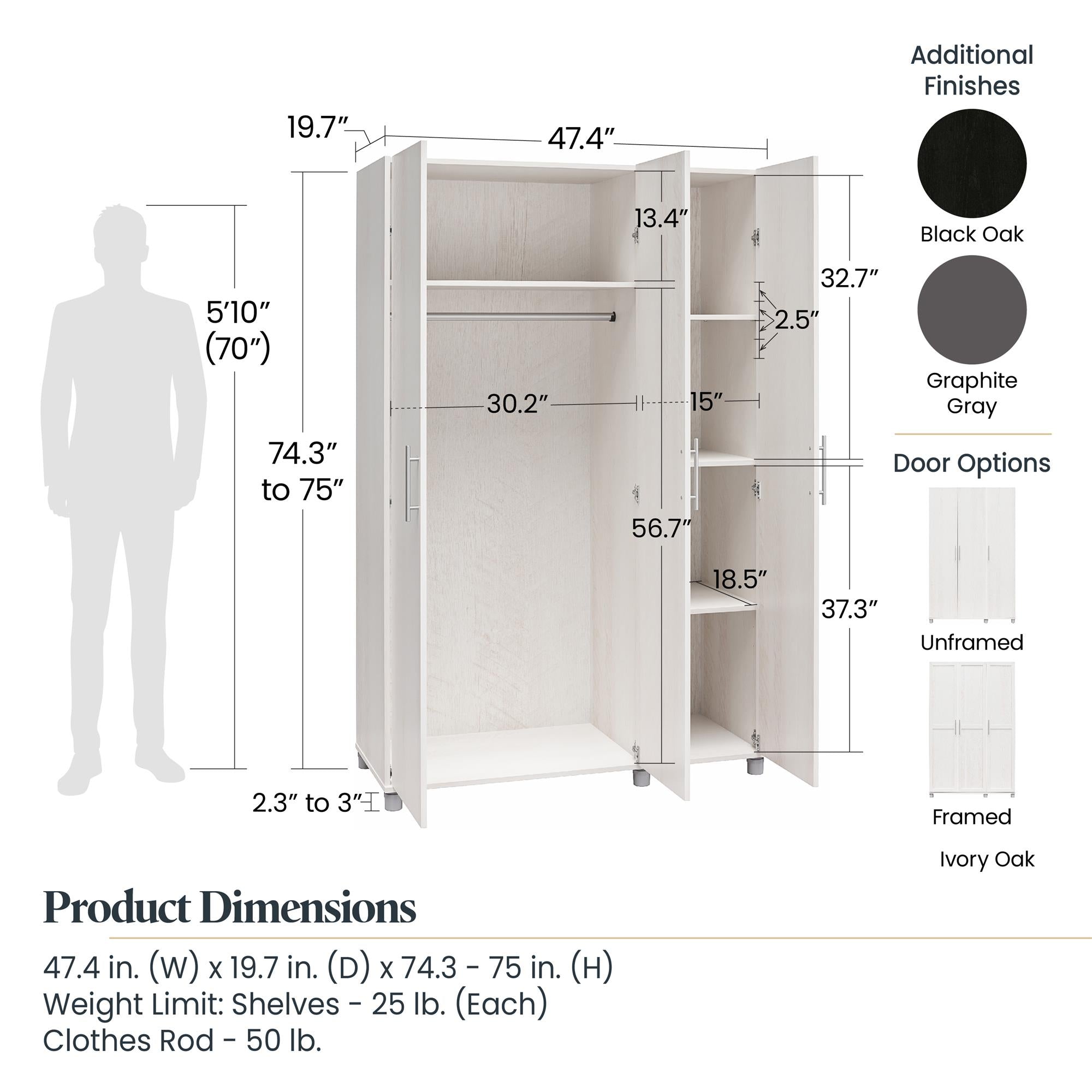 Systembuild Evolution Westford 3 Door Wardrobe, Black Oak