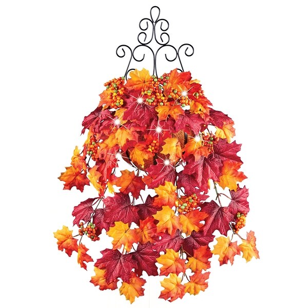 LED Lighted Autumn Leaves Outdoor Wall Basket