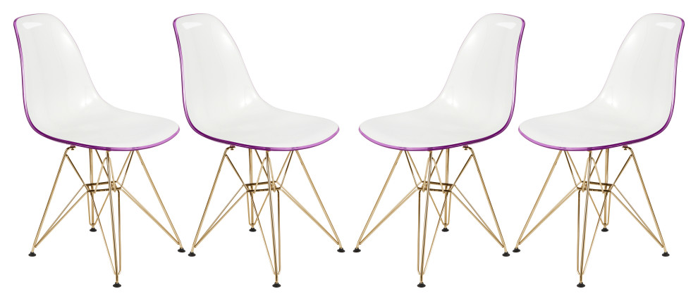 Molded 2 Tone Eiffel Side Chair  Gold Base  Set of 4  White Purple  CR19WPRG4   Midcentury   Dining Chairs   by GwG Outlet  Houzz