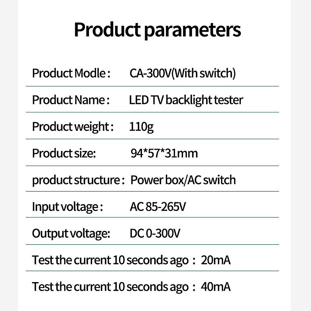 Ca-300v Portable Led Lamp Beads Light Bar Tv Backlight Tester Led Strips Beads Lamp Board Test Tool Capacitance Diode Voltage Testing With Switch No.1