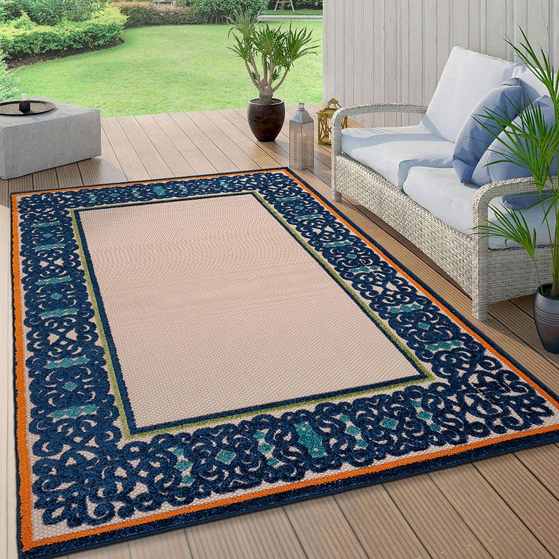 World Rug Gallery Contemporary Bordered Indoor Outdoor Rug