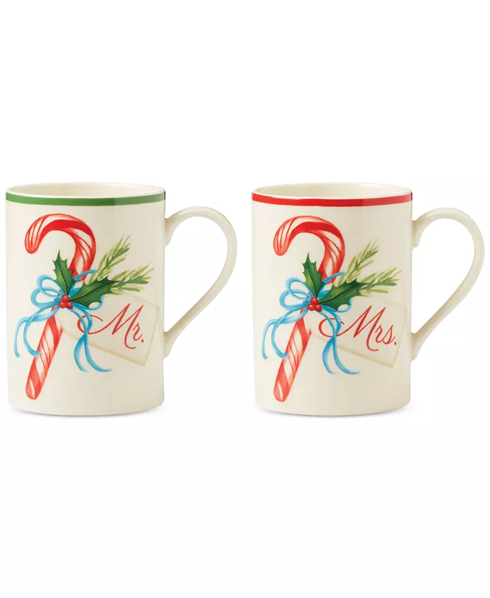 Lenox Mr and Mrs 2-Piece Porcelain Candy Cane Mug Set