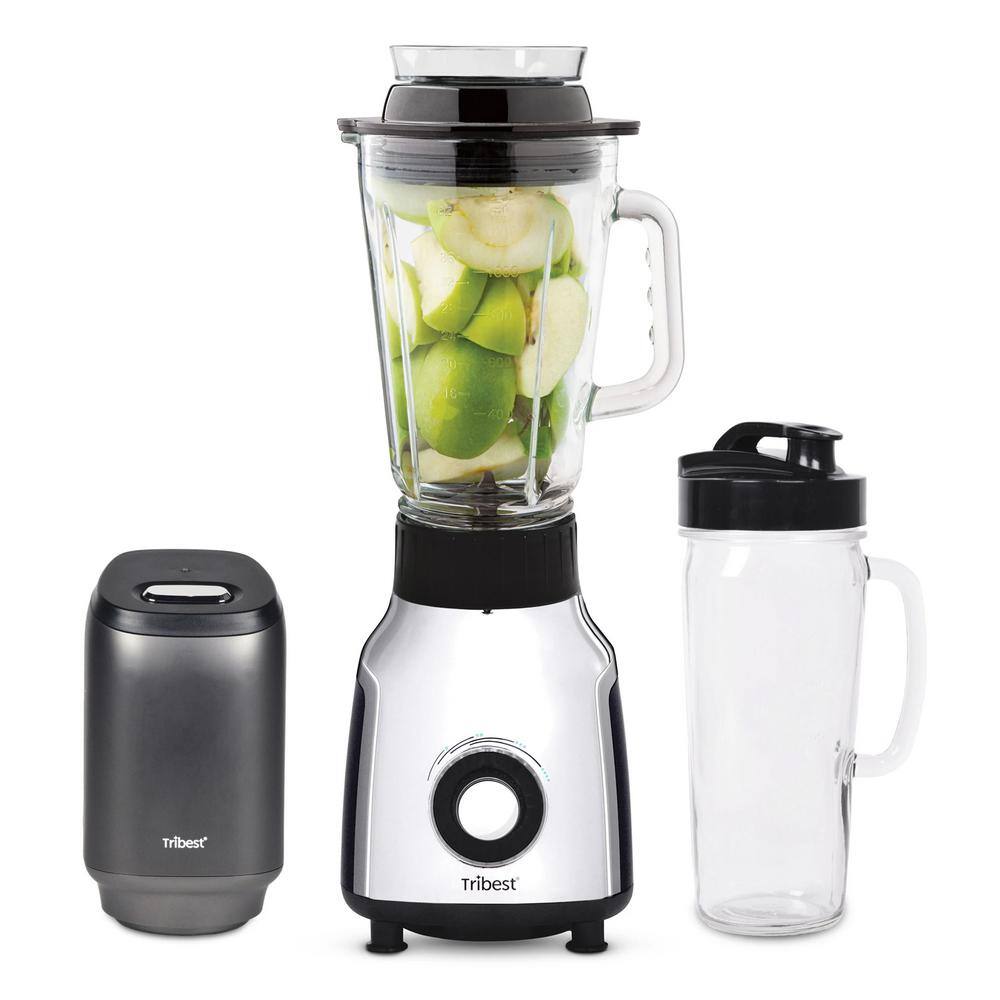 Tribest Glass 42 oz. 4-Speed Chrome Personal Blender with Vacuum PBG-5001-A