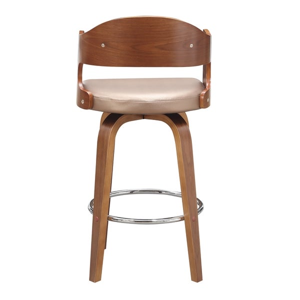 Wood and Faux Leather Mid-Century 27-Inch Swivel Counter Stool