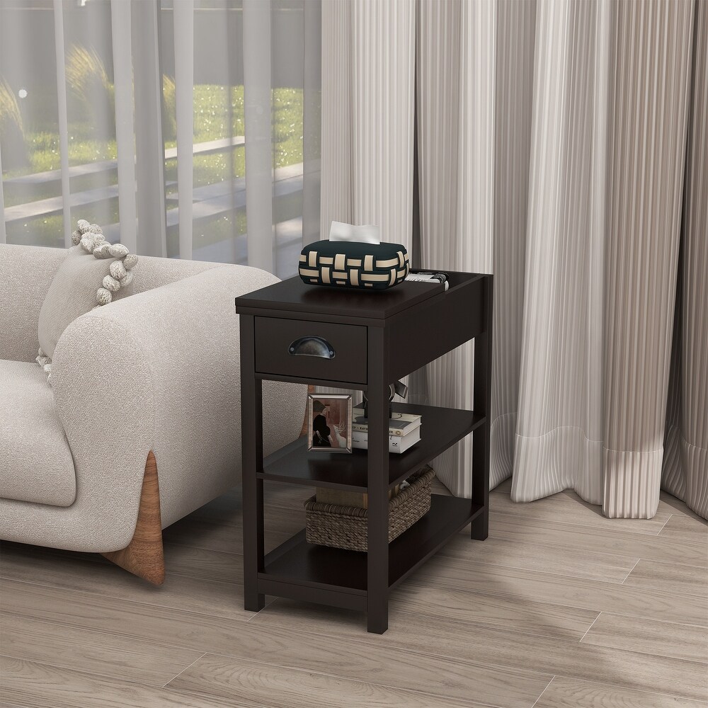 Narrow Side Table Bedside Cabinet w/ Flip Over Storage Cube