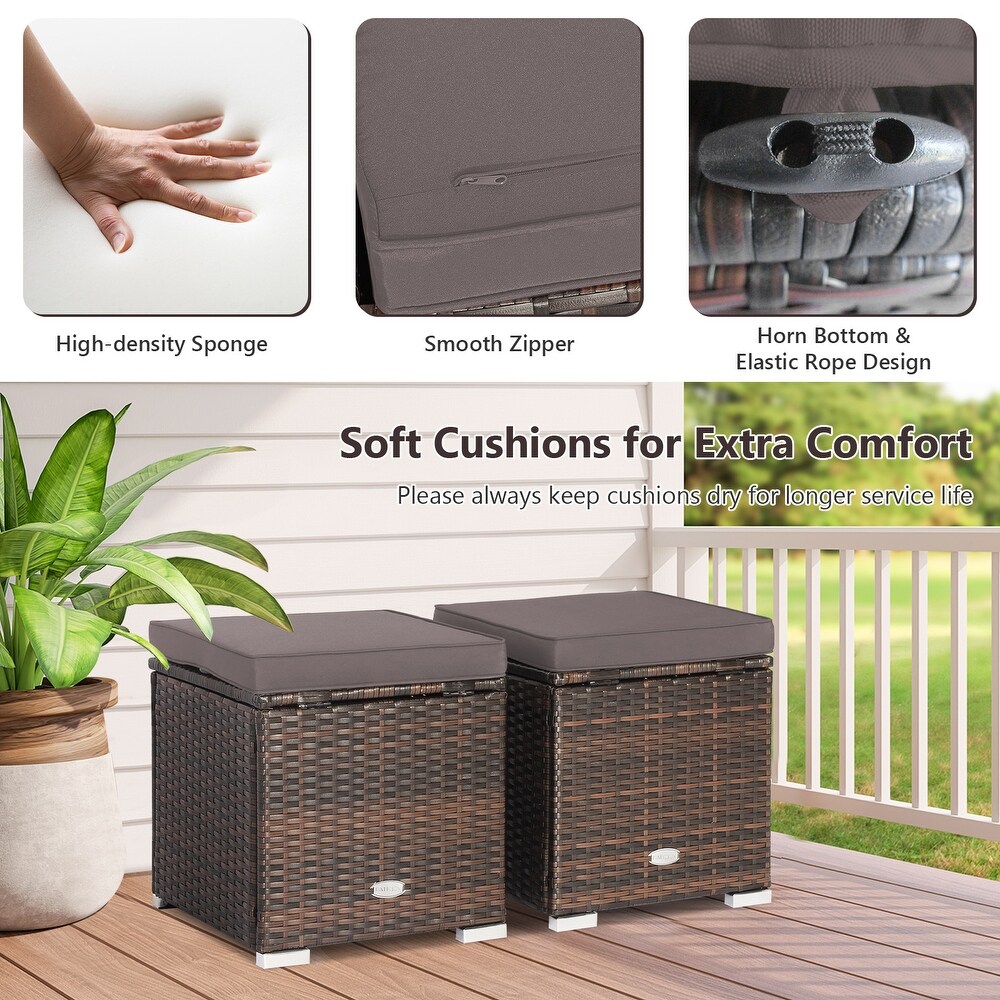 Costway 2PCS Patio Rattan Ottomans Seat Side Table Storage Box   See Details