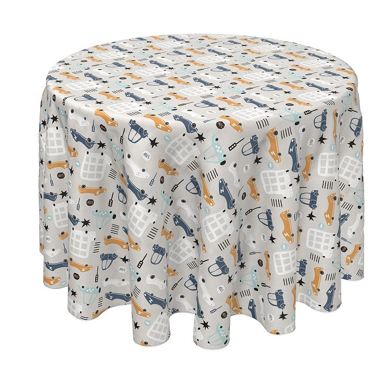 Round Tablecloth， 100% Polyester， 70 Round， Doodle Cars