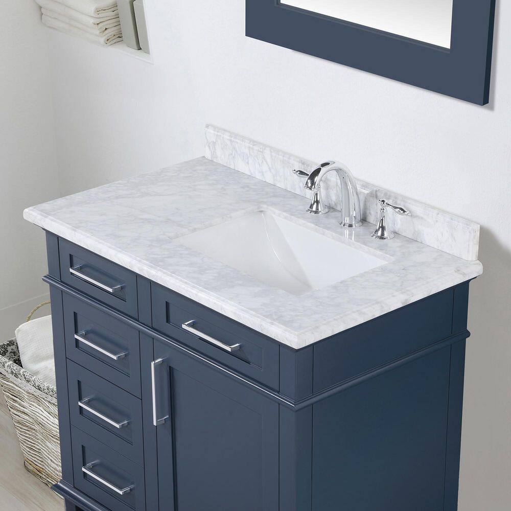 Home Decorators Collection Sonoma 36 in. W x 22 in. D x 34.50 in. H Bath Vanity in Midnight Blue with Carrara Marble Top Sonoma 36MB