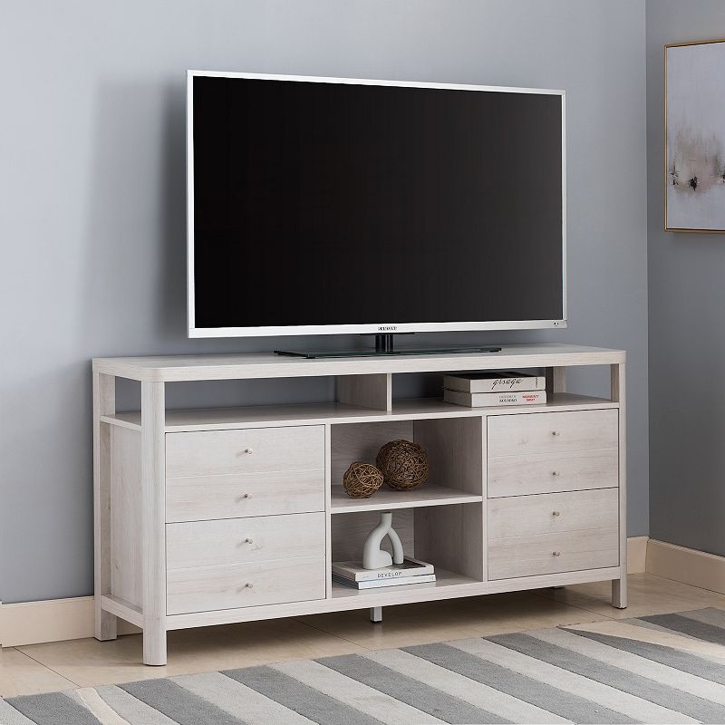 FC Design White Oak TV Stand Buffet with 8 Drawers and 2 Center Shelves