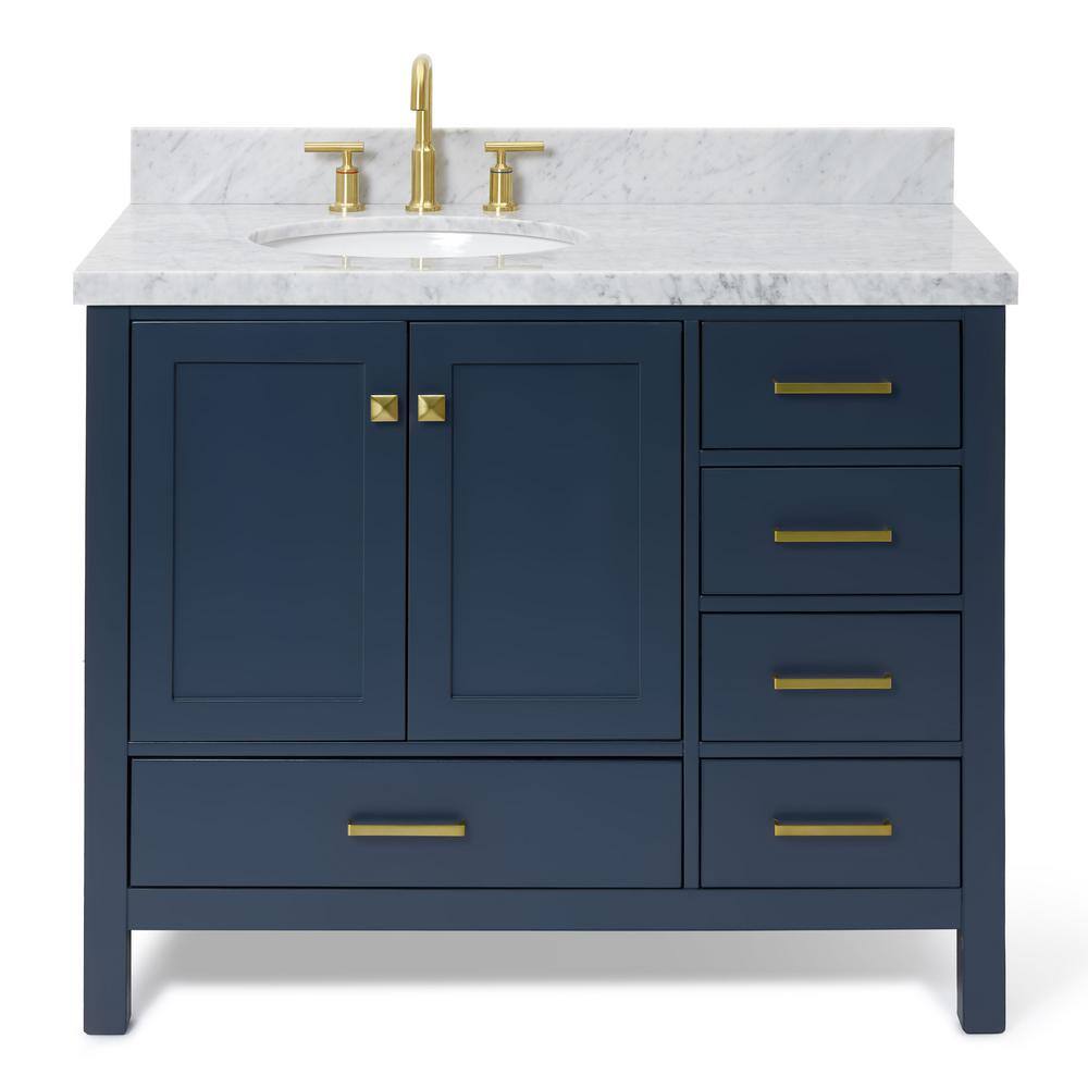 ARIEL Cambridge 43 in. W x 22 in. D Vanity in Midnight Blue with Marble Vanity Top in Carrara White with White Basin A043S-L-VO-MNB