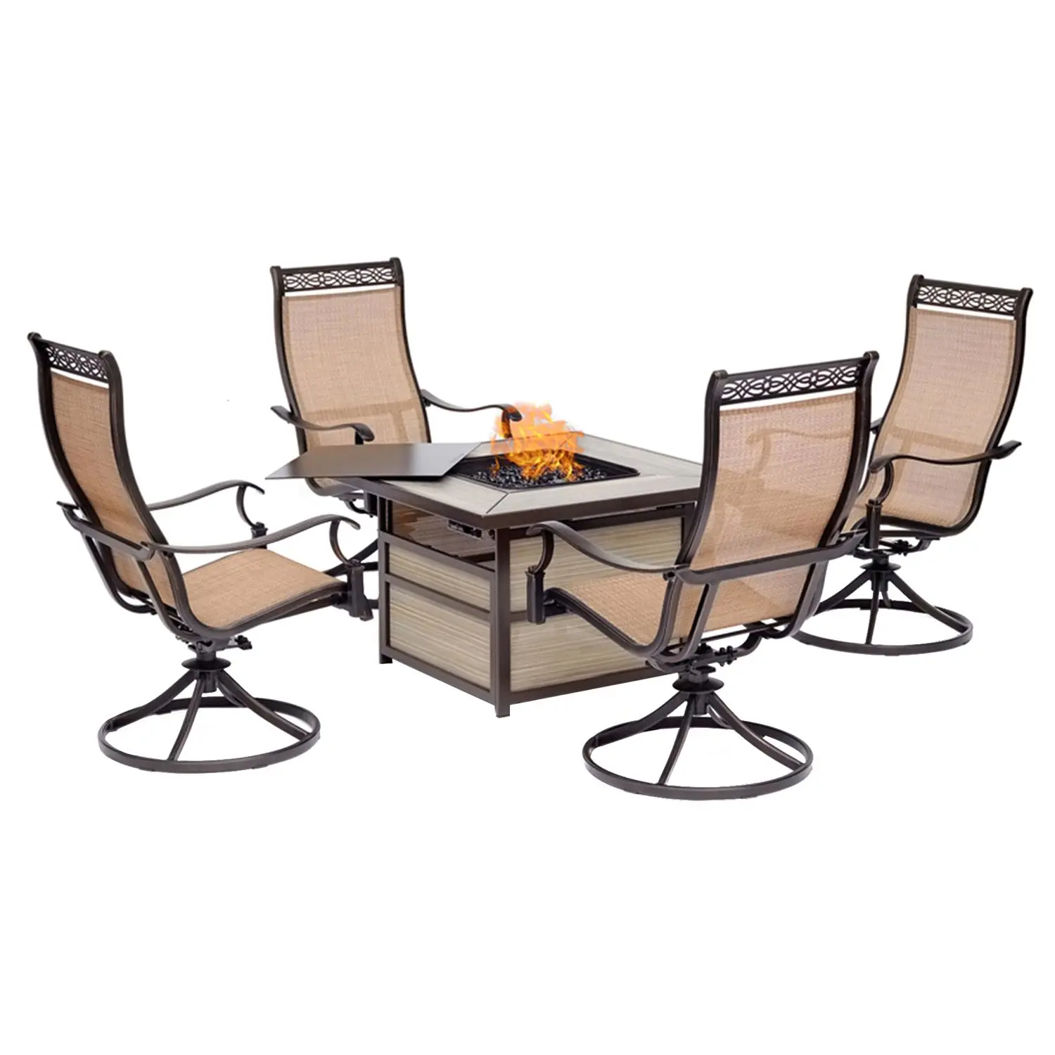 Hanover Monaco 5 pc Bronze Aluminum Fire Pit Set