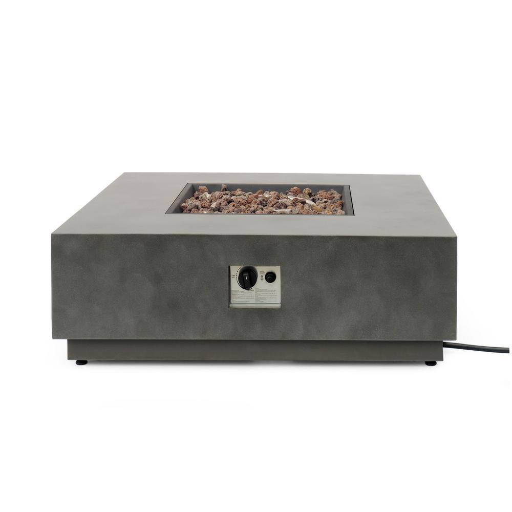 Noble House Wellington 15.25 in. x 19.75 in. Square Concrete Propane Fire Pit in Dark Grey with Tank Holder 70508