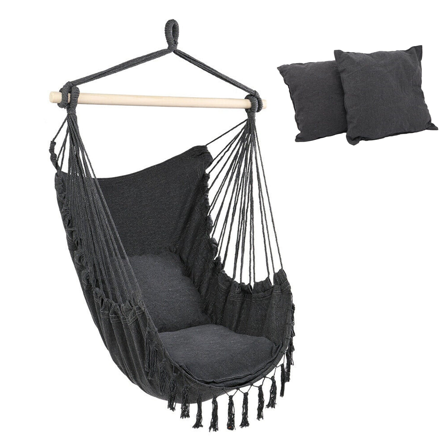 Zprotect Hammock Chair Hanging Rope Swing Chair with 2 Seat Cushions for Bedroom Patio Yard Garden