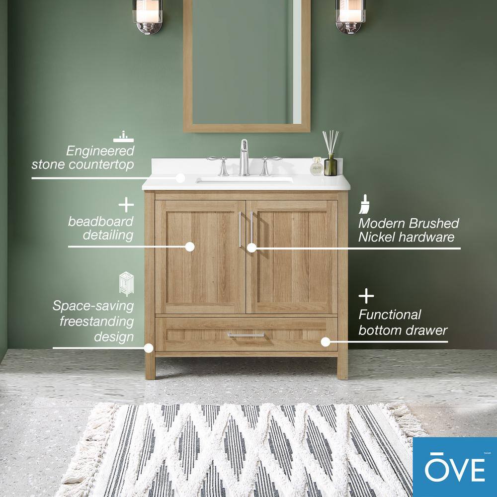 OVE Decors Kansas 36 in. W x 19 in. D x 34.5 in H Bath Vanity in White Oak with White Engineered Stone Vanity Top 15VVA-KANS36-12