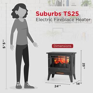 TURBRO Suburbs TS25 Electric Fireplace Infrared Space Heater with Adjustable Flame Effects Timer Remote Control 707-98-125A