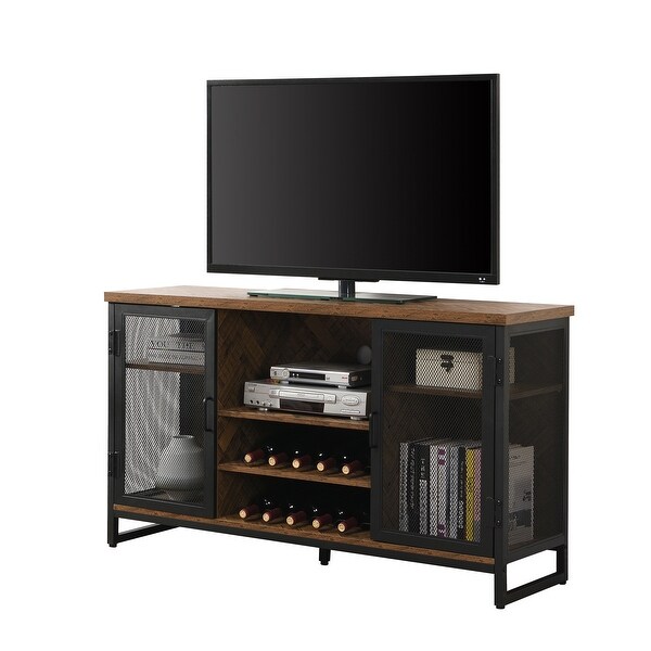 Wine Bar Cabinet for Liquor and Glasses， TV Stand and Media Entertainment Center Console Table