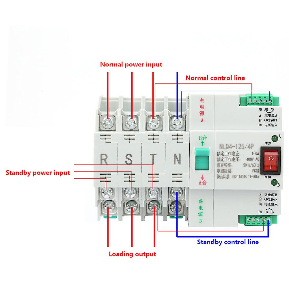 Ac 400v 4p 63/80/100a Dual Power Automatic Transfer Toggle Switch(100a)