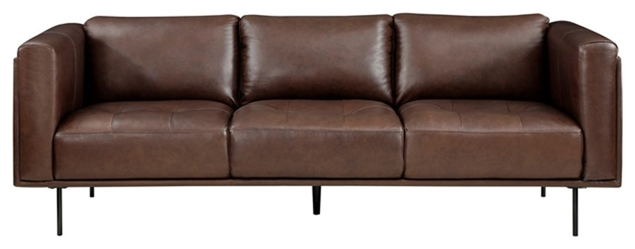 Lexicon Soren 18 quotModern Plywood and Leather Sofa in Brown Finish   Midcentury   Sofas   by Homesquare  Houzz