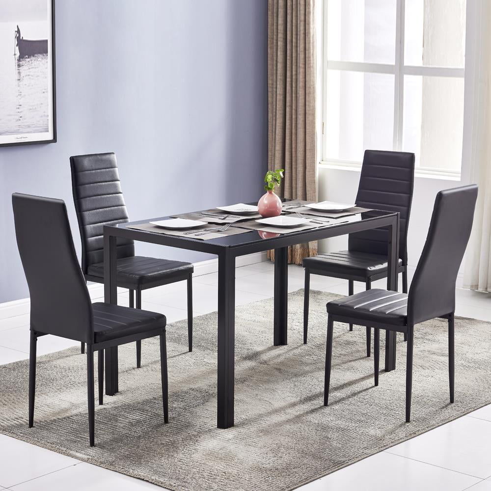 Zimtown 5 Pieces Modern Dining 29 Table Set 4 Chair Glass Metal Kitchen Room Breakfast Furniture