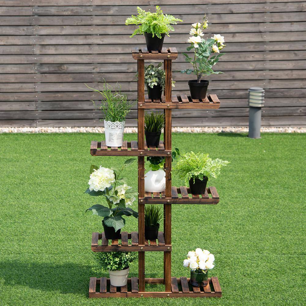 Costway 6-Tier Brown Wood Outdoor Plant Stand Display Shelf Storage Rack GT3272