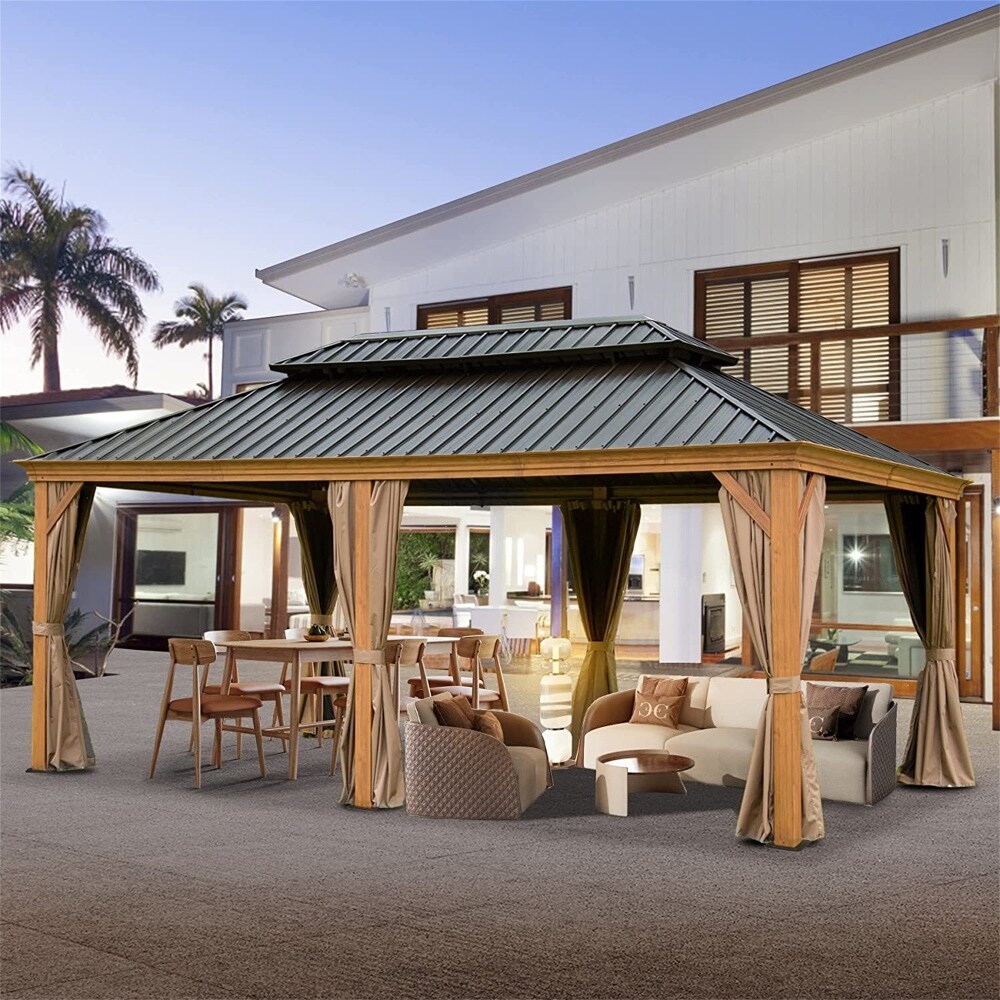 12x20 Outdoor Aluminum Double Canopy Gazebo with Curtain and Netting