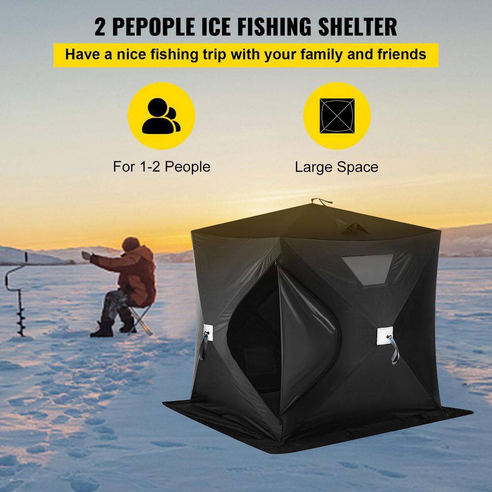 VEVOR Pop-Up Ice Fishing Tent 2 To 3 Person Portable Ice Shelter with Waterproof Oxford Fabric for Winter Fishing Black HSBDZP00000000001V0