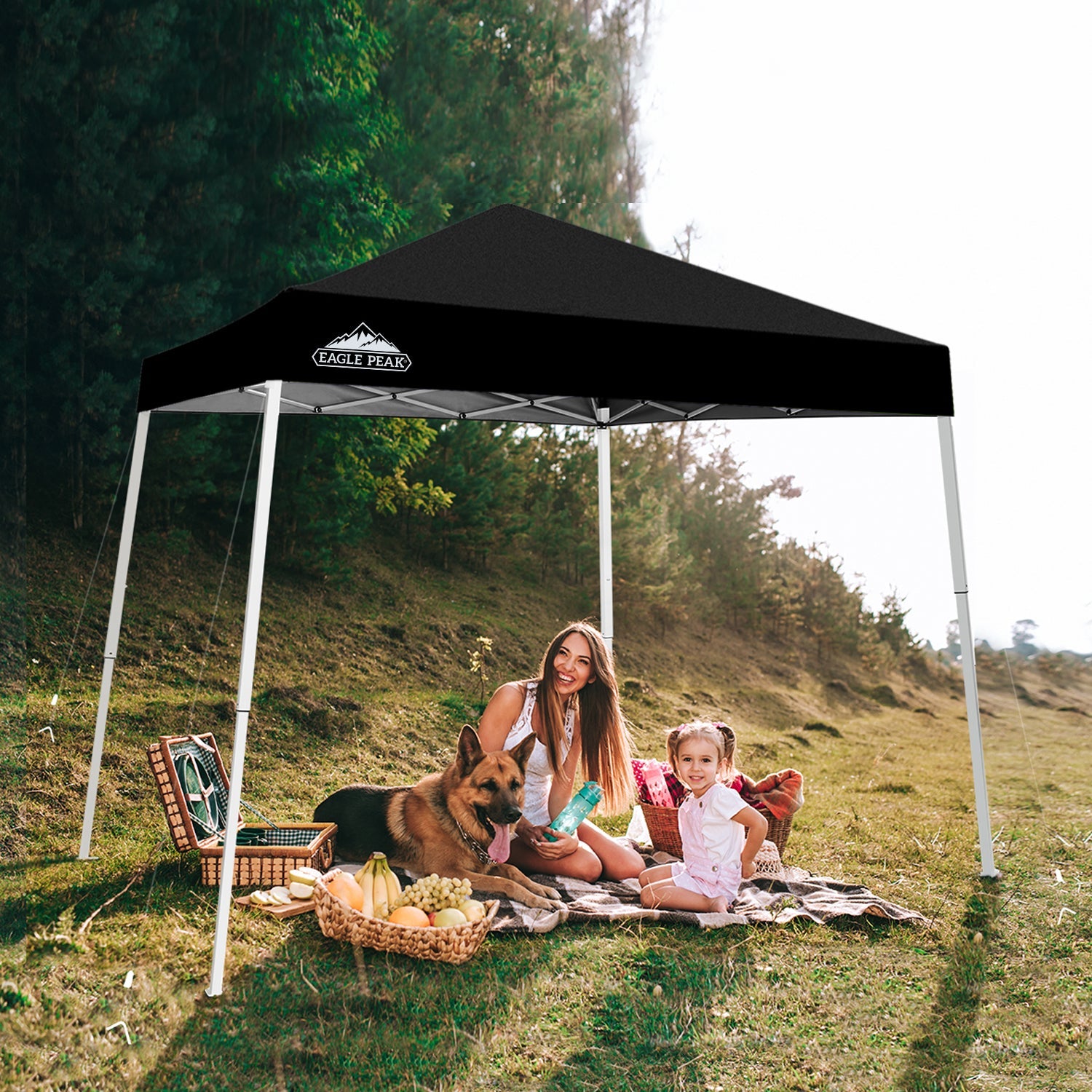 EAGLE PEAK 10' x 10' Slant Leg Pop-up Canopy Tent Easy One Person Setup Instant Outdoor Canopy Folding Shelter with 64 Square Feet of Shade (Black)