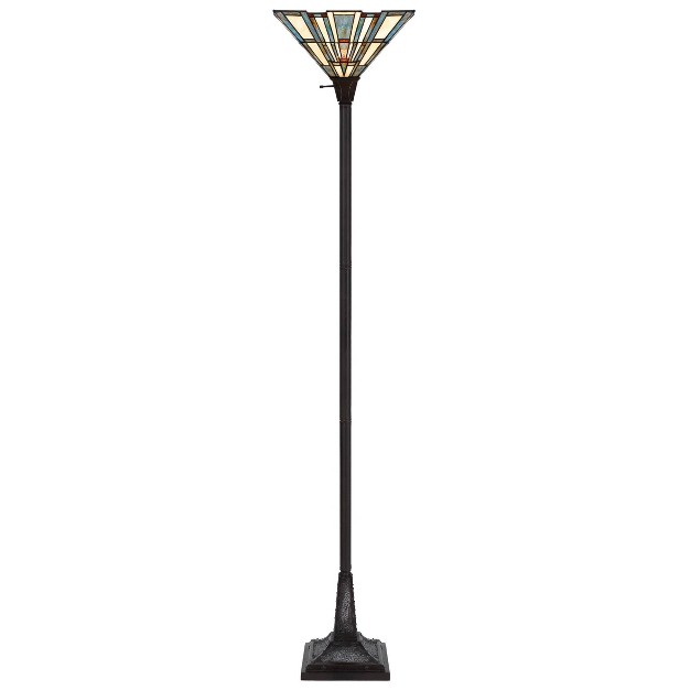 Metal resin Torchiere Floor Lamp With  Stained Glass Shade Dark Bronze Cal Lighting