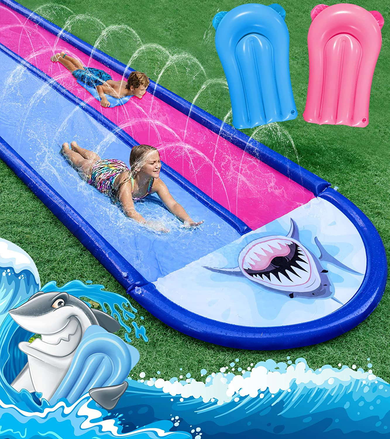 Lavinya Slip and Slide Heavy Strong Inflatable Lawn Water Slide with 2 Body boards, 20x6ft 10lb, Slip n Slide Summer Toy with Sprinkler, For Hot Summer Days