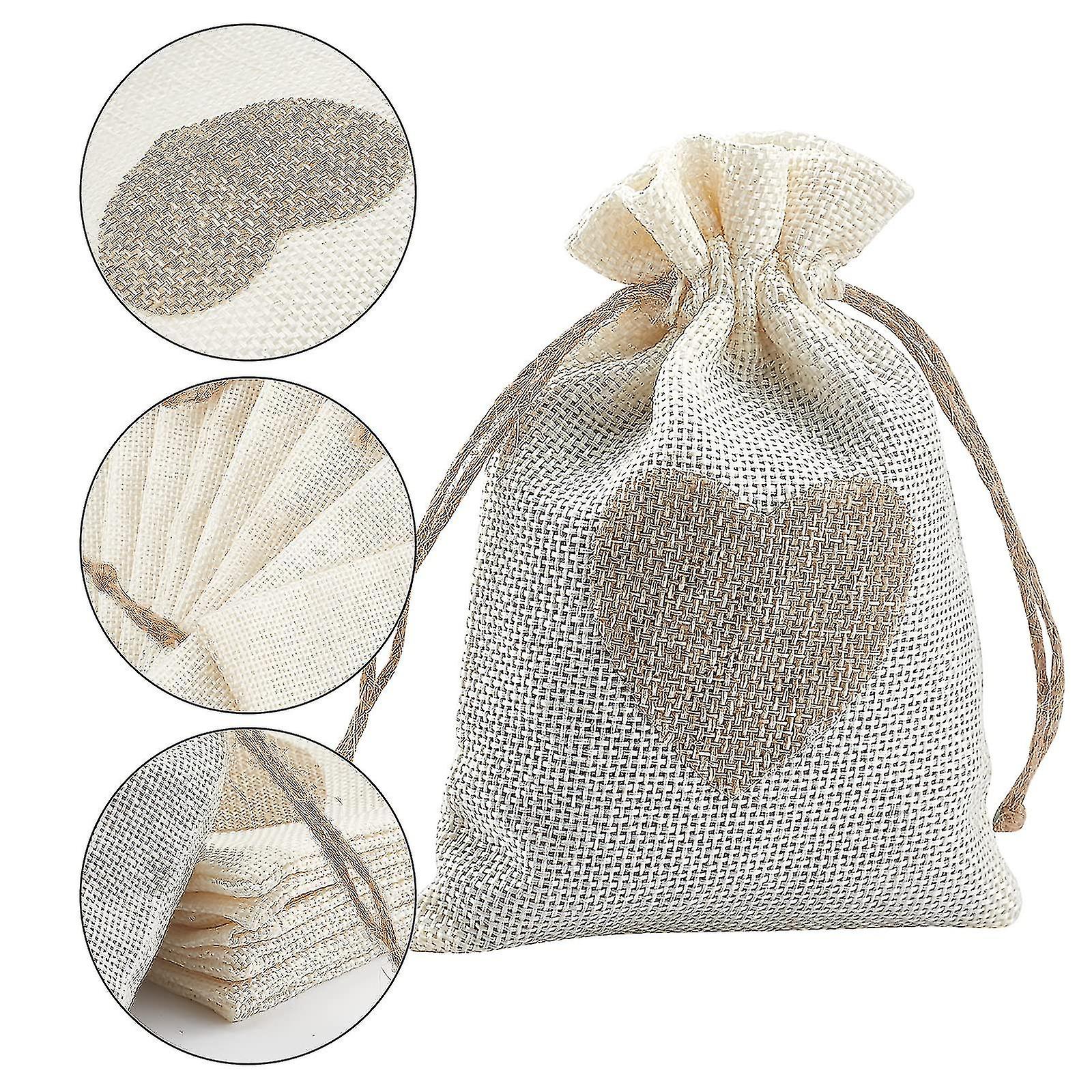 20pcs 2-colors Burlap Bags With Heart 5.6x4 Inch Burlap Gift Bags With Drawstring For Wedding， Party， Graduation， Birthday (white)