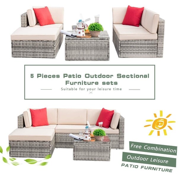 Homall 5 Pieces Wicker Patio Furniture Sets Rattan Outdoor Sectional Sofa