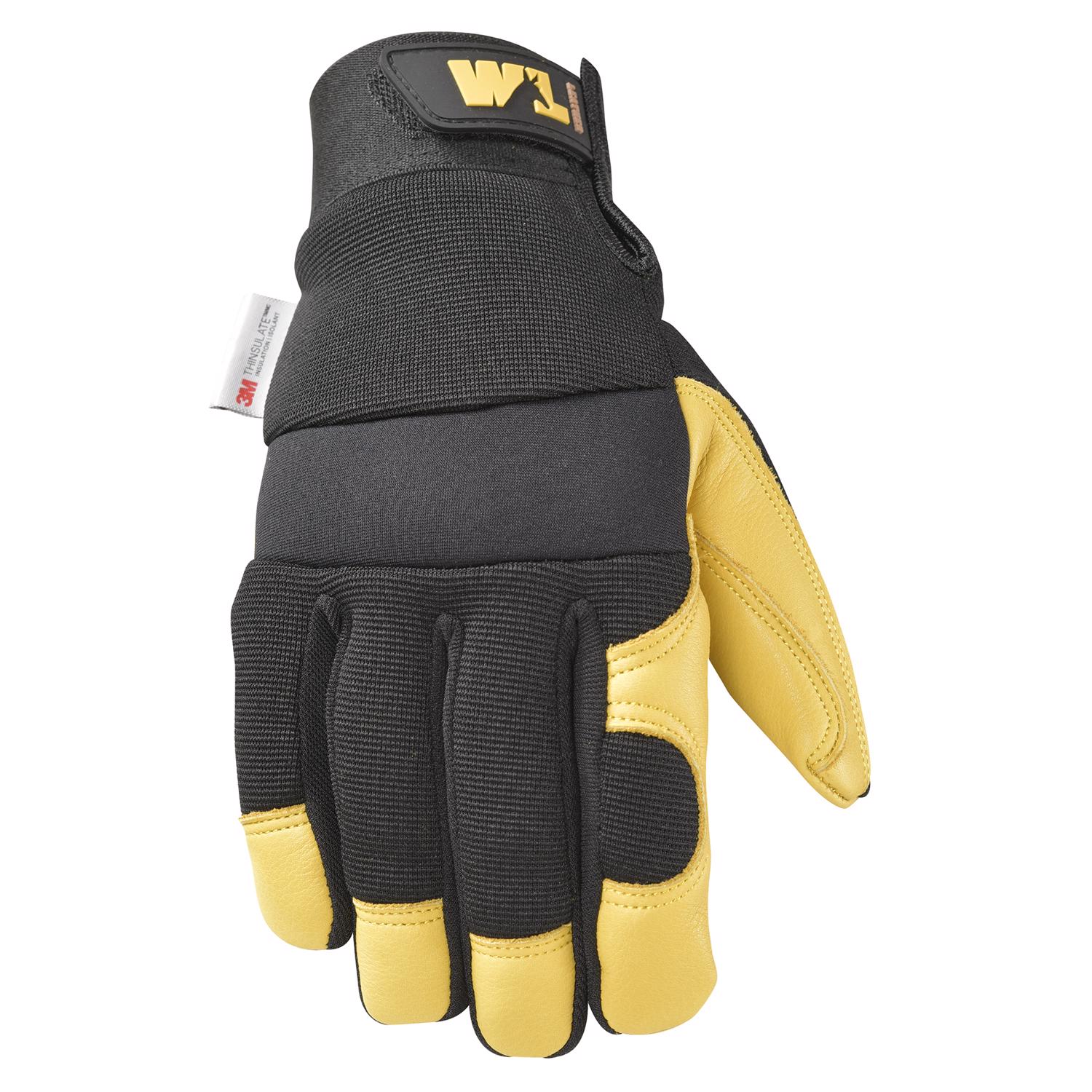 Wells Lamont Men\u0027s Saddletan Grain Winter Work Gloves Black/Yellow L 1 pair