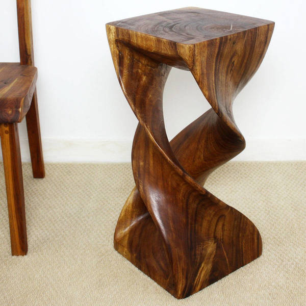 Haussmann? Wood Double Twist Stool Table 12 in SQ x 26 in H Walnut Oil - 12 x 12 x 26