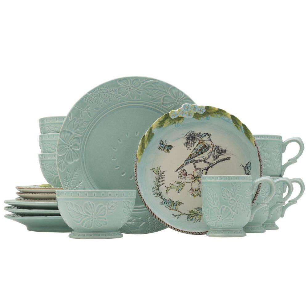 FITZ and FLOYD 16-Piece English Garden Bird Stoneware Dinnerware Set (Service For 4) 5290724