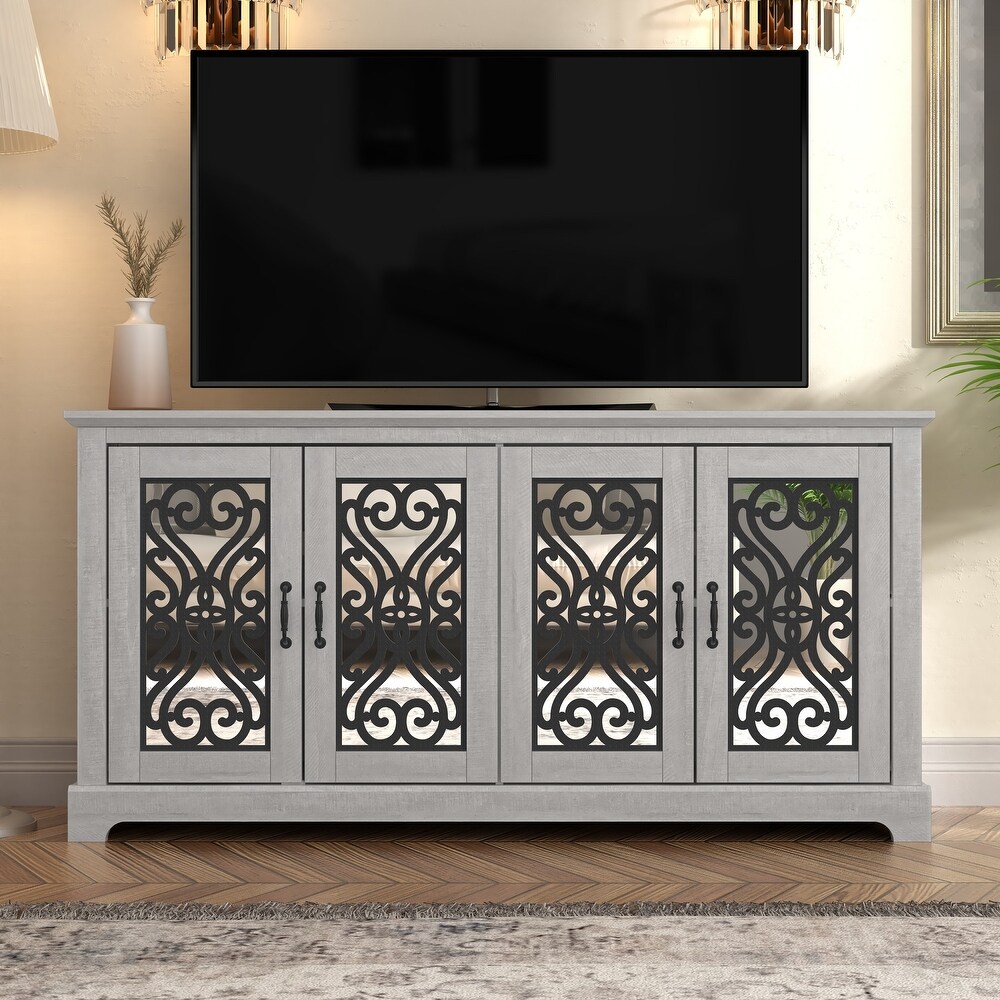 GALANO Calidia 59.1 in. Grey Stone 4 Door TV Stand for TVs up to 65 in.   59.1\