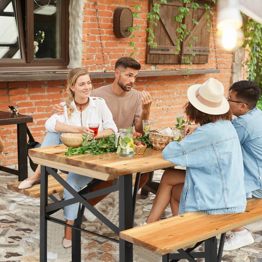 Folding Wooden Picnic Table Bench Set - 3 Pcs